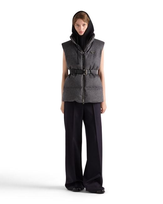 Prada Gray Wool Belted Down Gilet