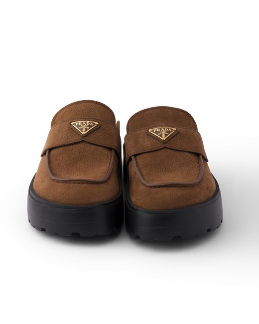 Prada Brown Nubuck Flatform Mules