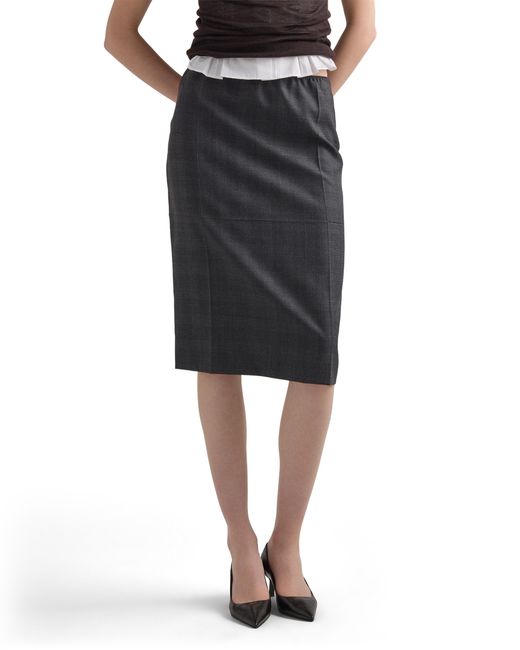 Prada Black Wool Check Midi Skirt