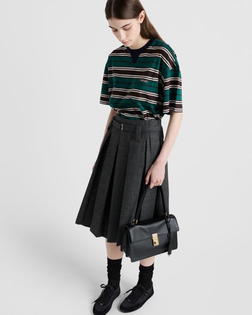 T-Shirt Raye En Coton Prada en coloris Green