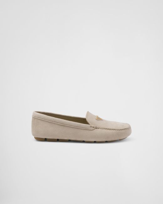 Prada White Suede Driving Loafers