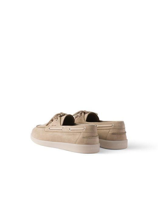 Prada White Suede Boat Shoes With Laces Size 5 for men