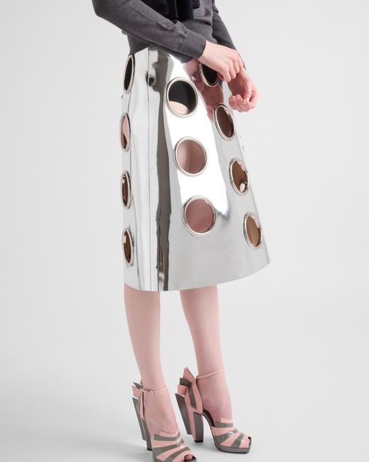 Prada Metallic-Effect Leather Midi Skirt