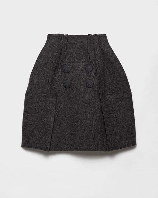 Prada Black Shetland Wool Midi Skirt