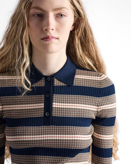 Polo De Algodón A Rayas, Mujer, Talla Prada de color Blue