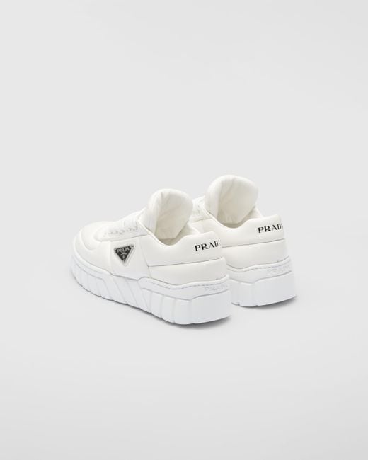 Prada White Padded Leather Triangle Sneakers