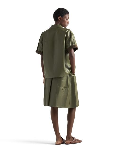 Prada Green Pleated Nappa Leather Skirt