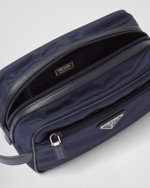 Prada Blue Re-nylon And Saffiano Leather Travel Pouch for men