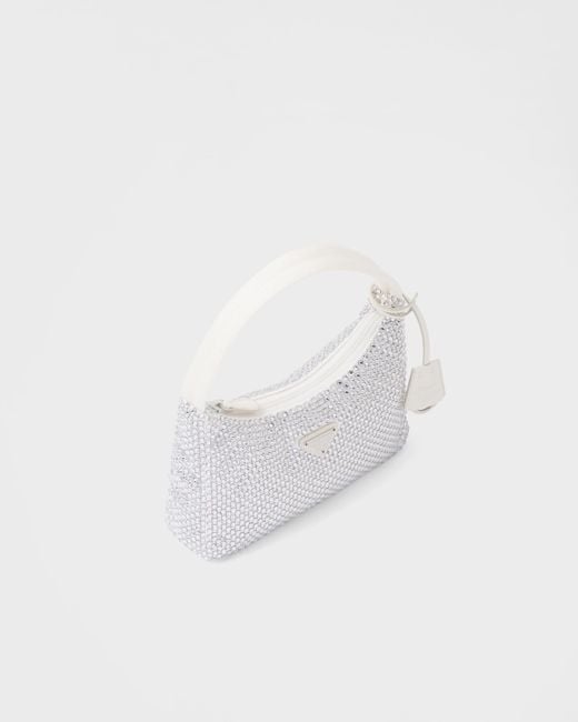 Mini Sac Re-Edition En Satin À Cristaux Prada en coloris White