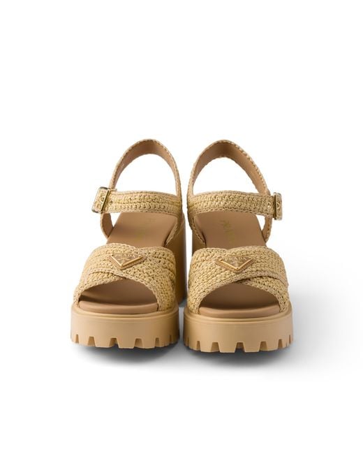Prada Metallic Crochet Sandals