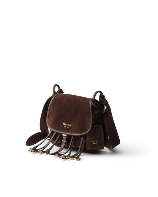 Prada Brown Corsaire Suede Mini Shoulder Bag, Dark