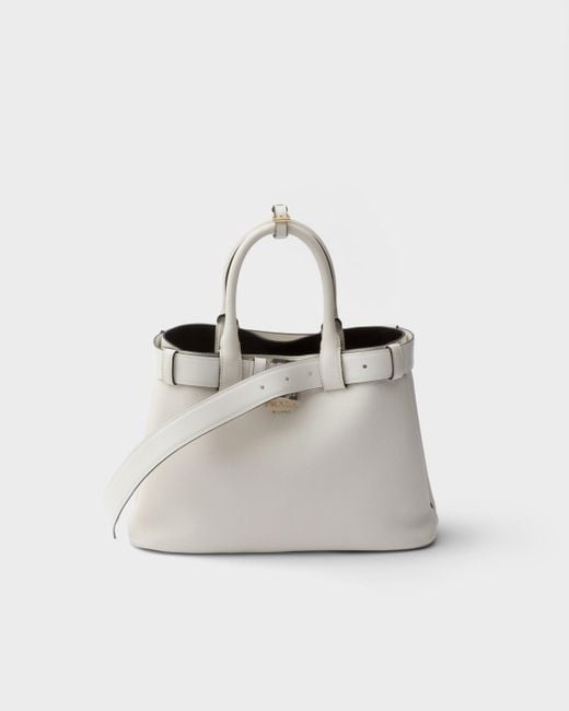 Prada Gray Kleine Buckle Handtasche Aus Leder Mit Gürtel