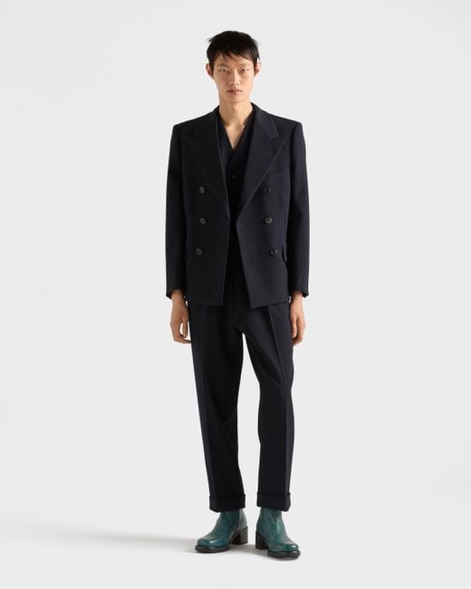 Prada Blue Double-Breasted Wool Jacket for men
