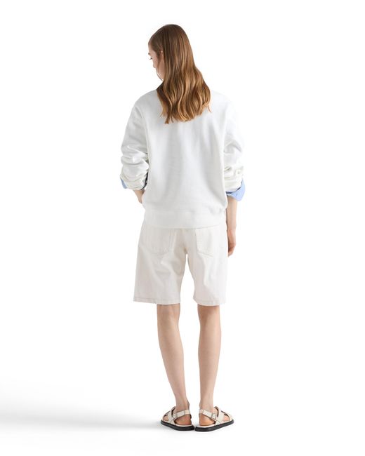 Prada White Crew-Neck Cotton Sweatshirt