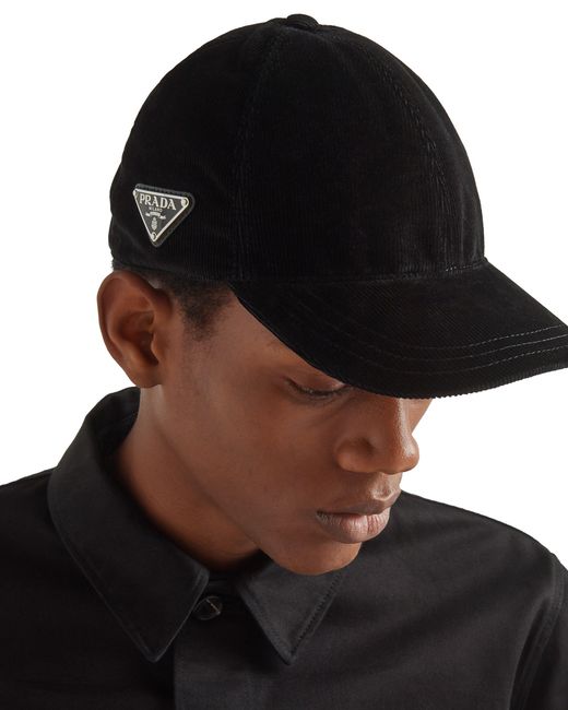 Prada Black Corduroy Baseball Cap for men