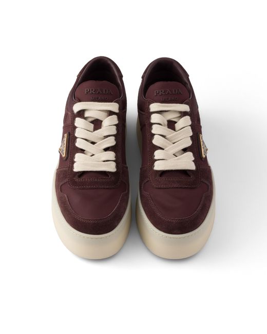 Prada Brown Downtown Bold Re-Nylon And Suede Sneakers