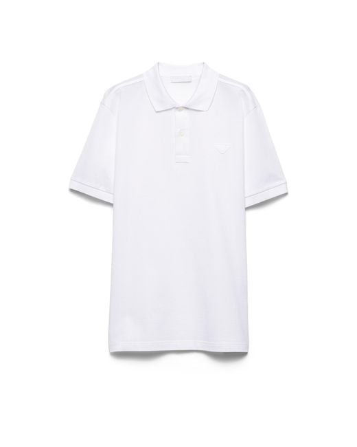 Prada White Logo-Badge Slim-Fit Cotton-Piqué Polo Shirt for men