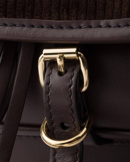 Prada Black Corsaire Corduroy And Leather Mini Shoulder Bag, Ebony