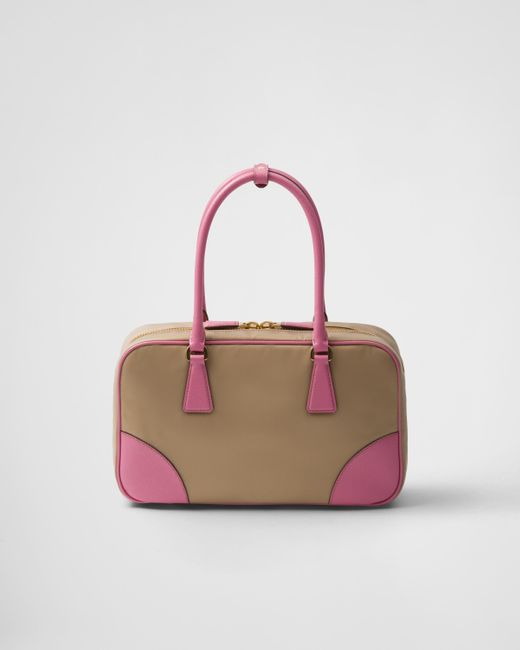 Prada Pink Re-Edition 1978 Medium Re-Nylon And Saffiano Leather Two-Handle Bag