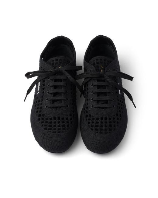 Prada Black Collapse Crochet Laced Sneakers