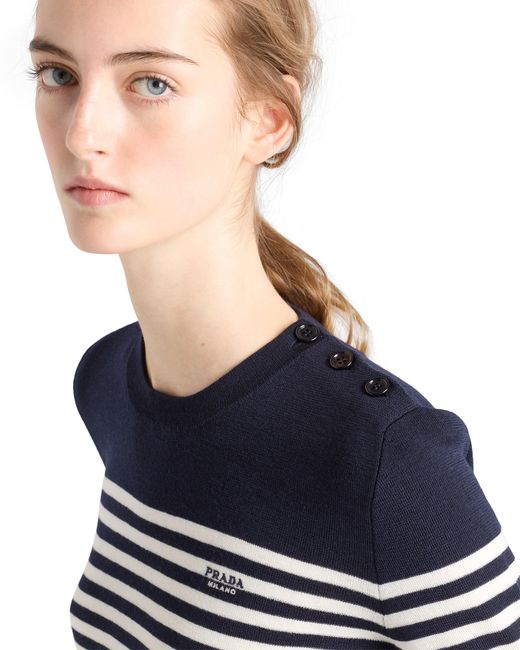 Prada Blue Striped Wool Sweater