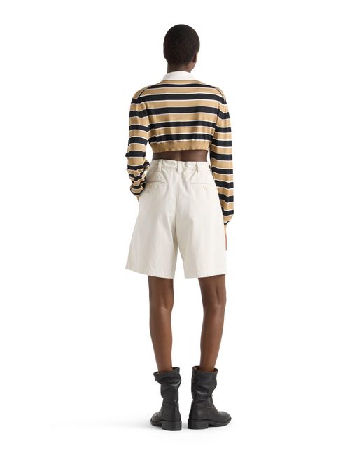 Prada Black Cropped Striped Silk Polo Shirt