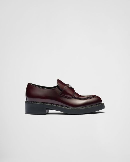 Prada Red Chocolate Brushed Leather Loafers
