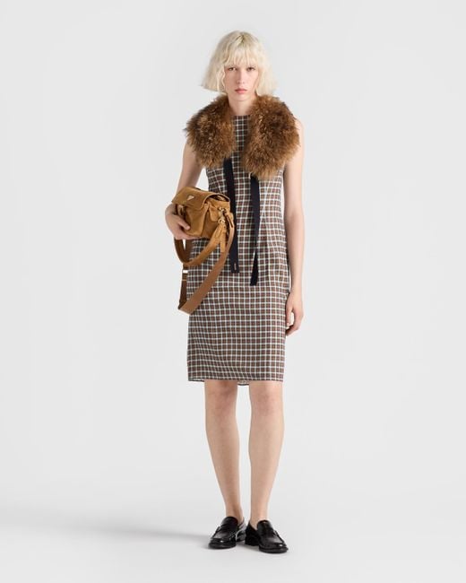 Prada Natural Checked Georgette Dress