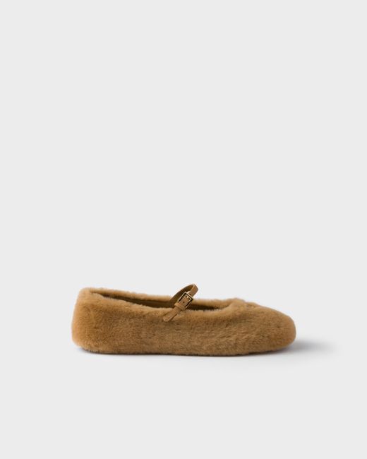 Prada Natural Shearling Ballerinas