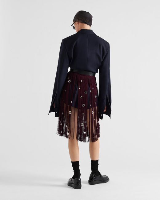 Prada Purple Midi-Skirt With Fringe And Grommet Embellishment