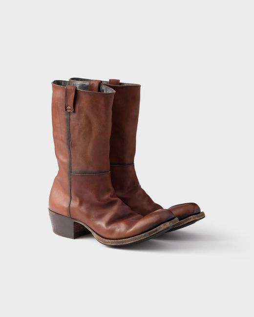Prada Stiefel Aus Antik-Leder in Brown für Herren