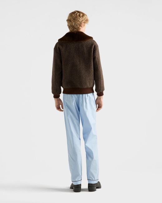 Prada Brown Wool Blouson Jacket With Shearling Collar for men
