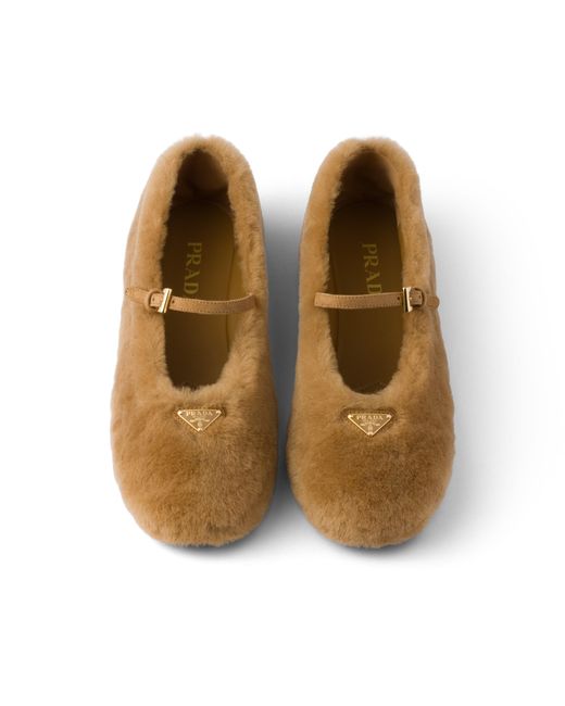 Prada Metallic Shearling Ballerinas
