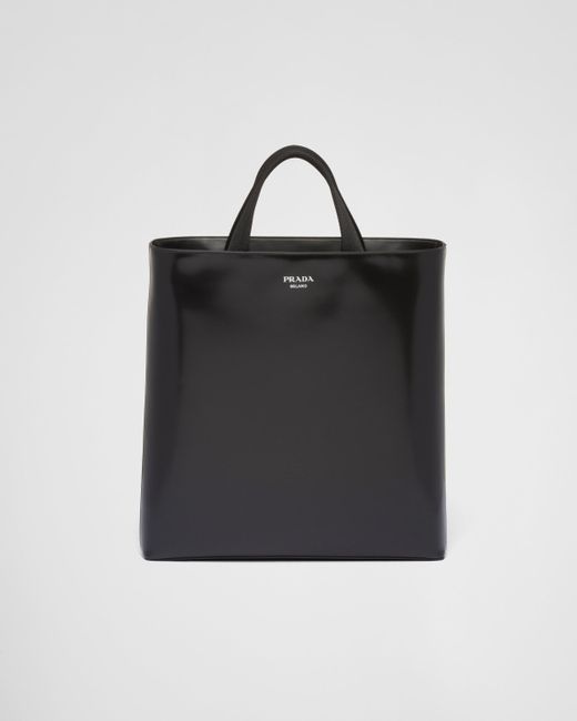 Prada Black Brushed Leather Tote With Water Bottle for men