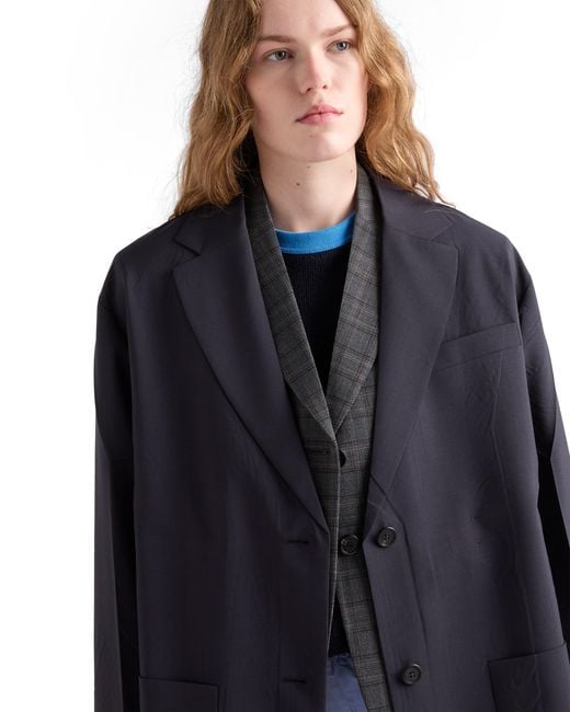 Prada Blue Single-Breasted Light Wool Coat