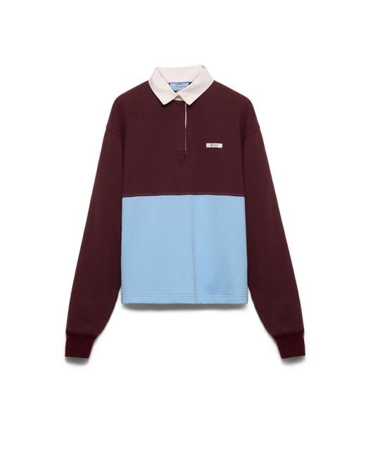Prada Red Long-Sleeved Cotton Fleece Polo Shirt, Bordeaux/Light/Desert