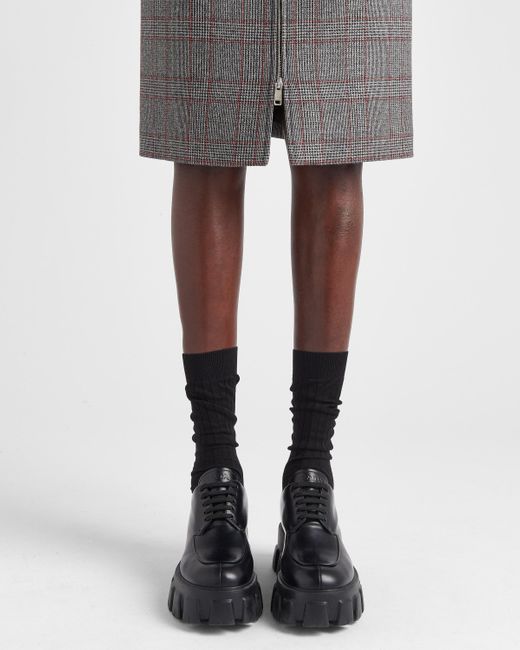 Prada Gray Prince Of Wales Midi-skirt