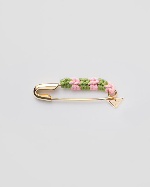 Prada Metallic Metal Safety Pin Brooch