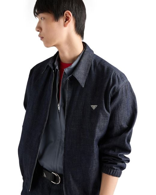 Prada Blue Chambray Denim Blouson Zipper Jacket for men