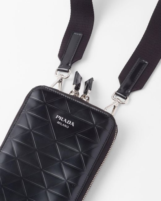 Porta Smartphone In Pelle Spazzolata di Prada in Black da Uomo