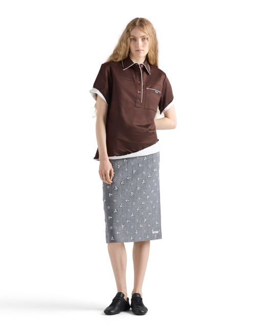 Prada Gray Embellished Pinstripe Wool Midi-Skirt