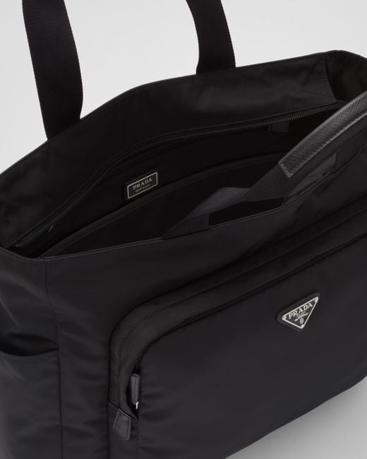 Prada Black Saffiano Leather And Re-Nylon Tote Bag for men