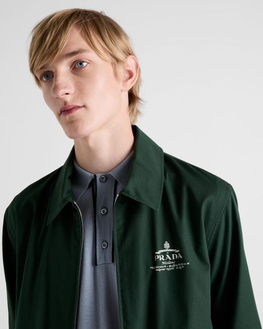Prada Cotton-blend Logo Jacket in Green for Men | Lyst 