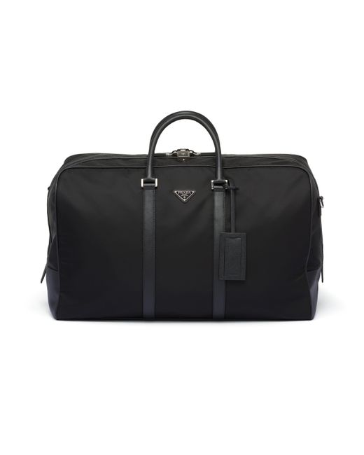 Prada Black Re-nylon And Saffiano Leather Duffle Bag for men