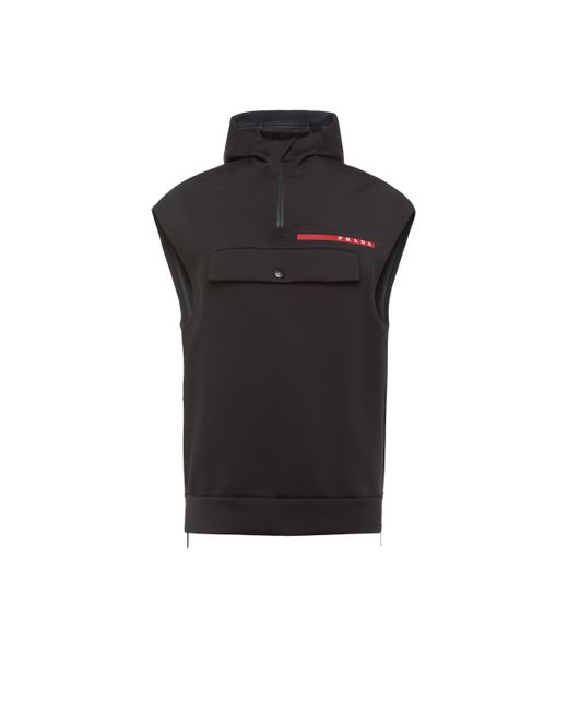 Prada Black Double Technical Jersey Hoodie Vest