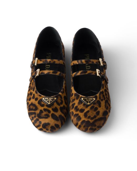 Prada White Printed Leather Ballerinas