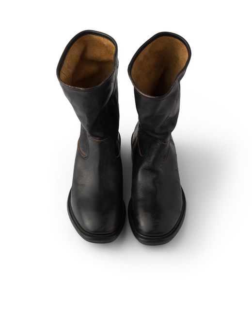 Prada Black Vintage-Effect Leather Boots, Size 34