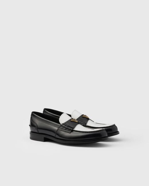 Prada White Two-Tone Brushed Leather Loafers, Size 5,5 for men