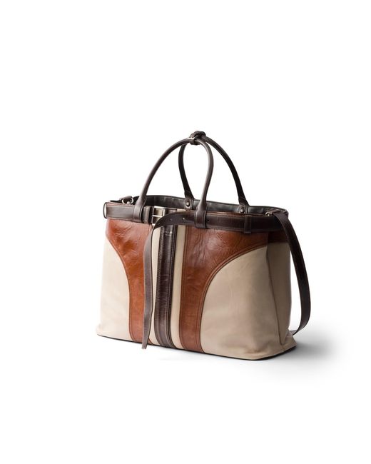 Prada Brown Buckle Antiqued Leather Bag With Belt for men