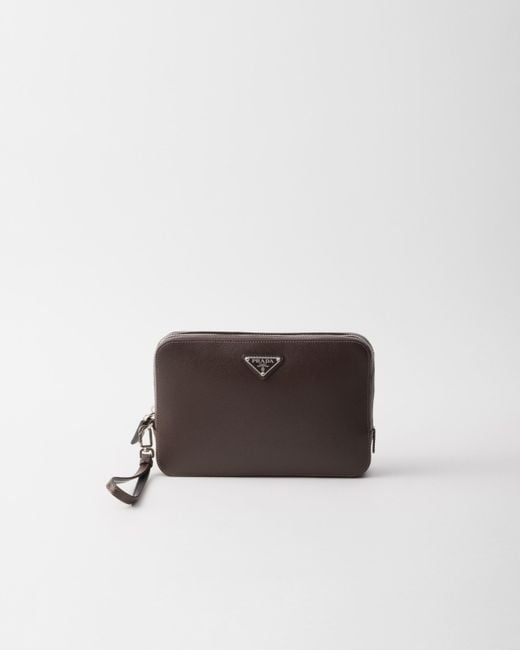 Pochette En Cuir Saffiano Prada pour homme en coloris Brown